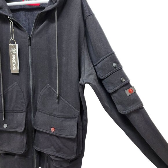 Preme Black  With Multiple Utility Pockets Full-Zip Hoodie Size L - Picture 3 of 14